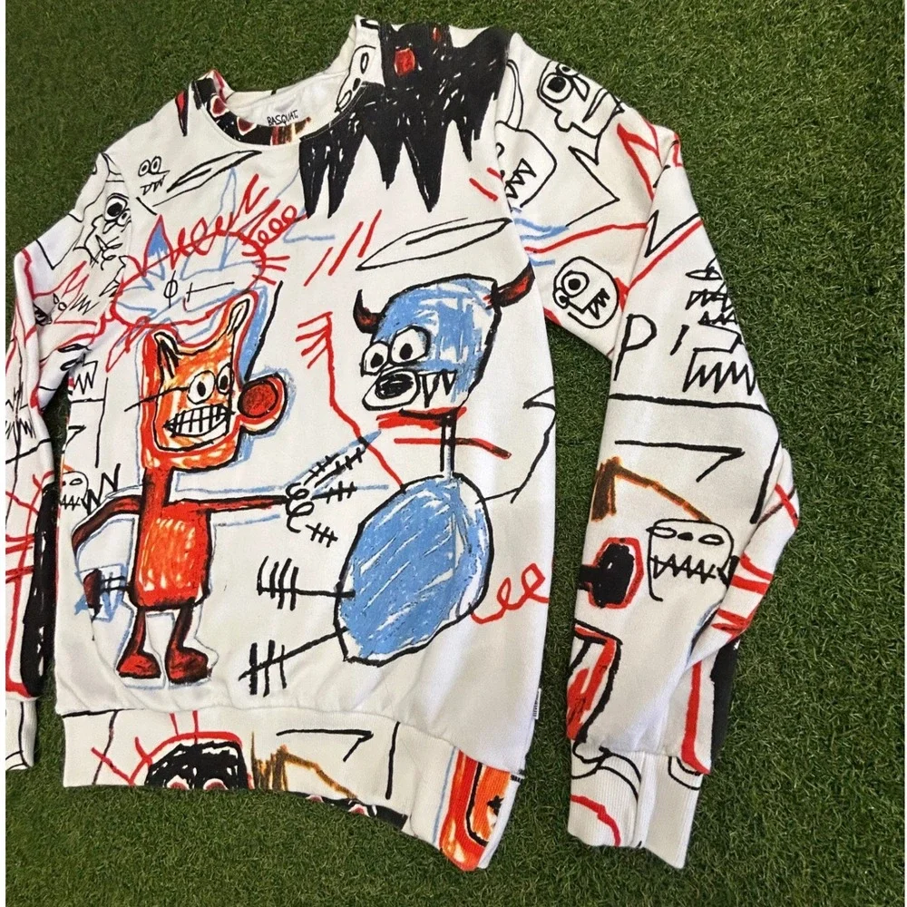 Eleven Paris Basquiat Graphic Sweatshirt White All Over Print Art Mens Small